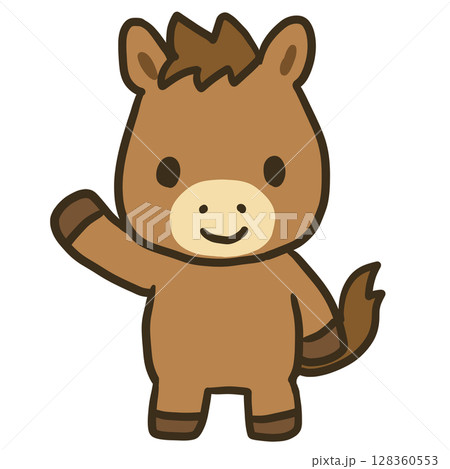 片手を上げるかわいい馬のキャラクター(干支・午年・動物イラスト・背景透過) 片手を上げるかわいい馬のキャラクター(干支・午年・動物イラスト・背景透過) 128360553