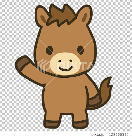 片手を上げるかわいい馬のキャラクター(干支・午年・動物イラスト・背景透過) 片手を上げるかわいい馬のキャラクター(干支・午年・動物イラスト・背景透過) 128360553