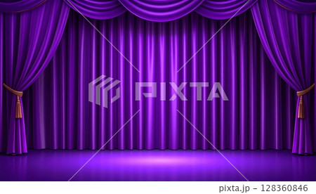 舞台のカーテン　生成AI 　紫色のカーテン 128360846