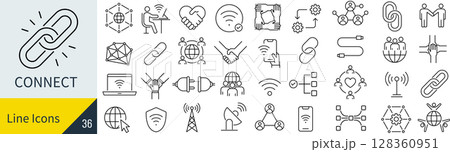 ベクターでモノクロの接続に関する線画アイコンセット ベクターでモノクロの接続に関する線画アイコンセット 128360951