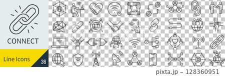 Vector monochrome line icon set about connectivity 128360951