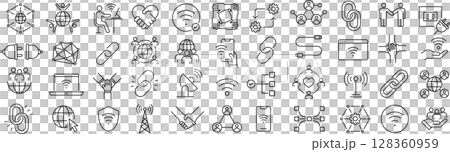 Vector monochrome line icon set about connectivity 128360959