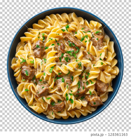 Creamy Beef Stroganoff with Tender Beef in Rich Mushroom Sauce Served Over Twisted Noodles Creamy Beef Stroganoff with Tender Beef in Rich Mushroom Sauce Served Over Twisted Noodles 128361163
