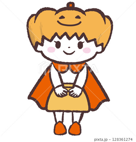 かぼちゃの仮装をする女の子のイラスト 128361274