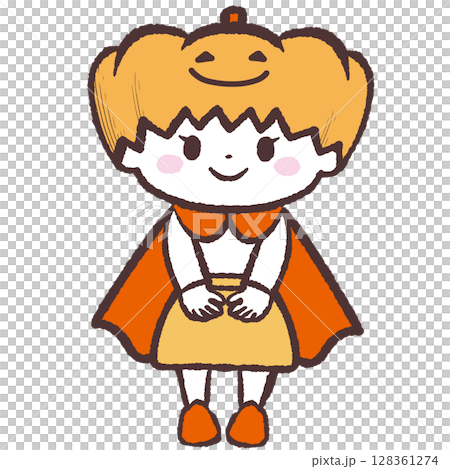 かぼちゃの仮装をする女の子のイラスト 128361274