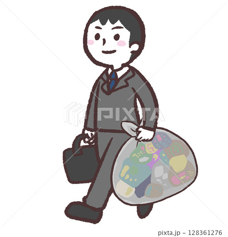 ゴミ出しをする男性のイラスト ゴミ出しをする男性のイラスト 128361276