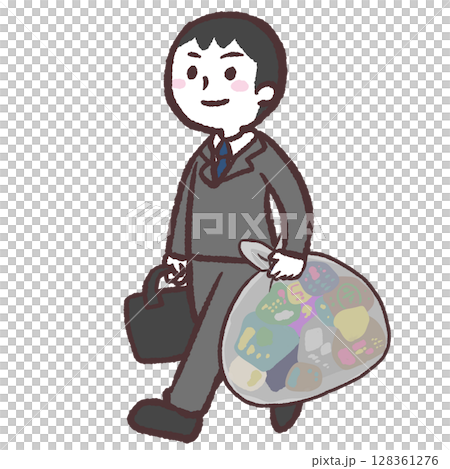 ゴミ出しをする男性のイラスト ゴミ出しをする男性のイラスト 128361276