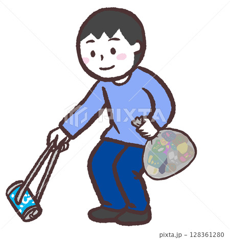 ゴミ拾いをする男性のイラスト ゴミ拾いをする男性のイラスト 128361280