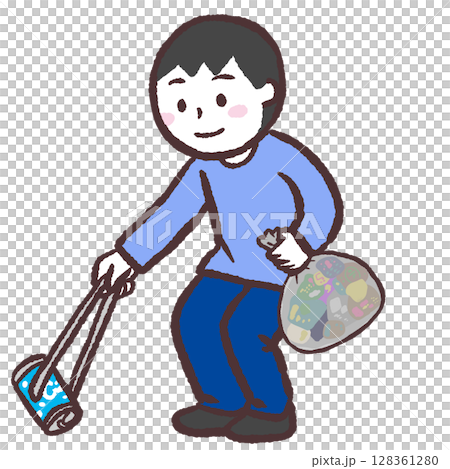 ゴミ拾いをする男性のイラスト ゴミ拾いをする男性のイラスト 128361280