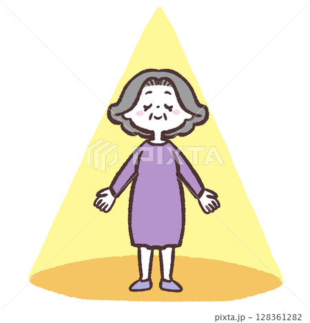 スポットライトに当たるシニア女性のイラスト 128361282