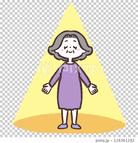 スポットライトに当たるシニア女性のイラスト 128361282