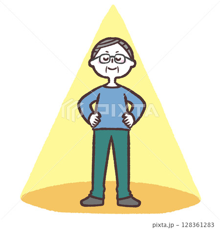 スポットライトに当たるシニア男性のイラスト 128361283