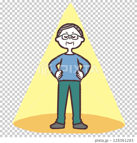 スポットライトに当たるシニア男性のイラスト 128361283