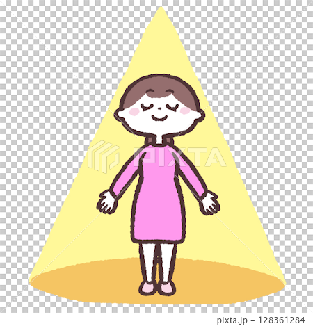 スポットライトに当たる女性のイラスト 128361284