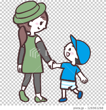 夏の男の子親子の後ろ姿のイラスト 128361288