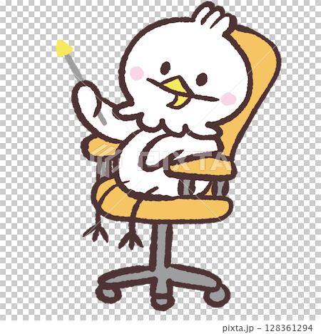 イスに座って説明する白い鳥のイラスト 128361294