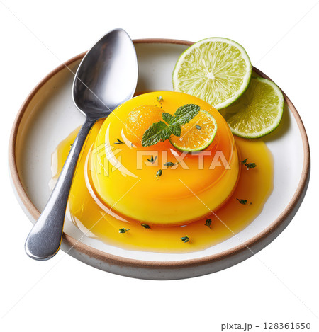 Citrus Bergamot Jelly with Vanilla Cream and Thyme Garnish in Bright Presentation for Culinary Photography Citrus Bergamot Jelly with Vanilla Cream and Thyme Garnish in Bright Presentation for Culinary Photography 128361650
