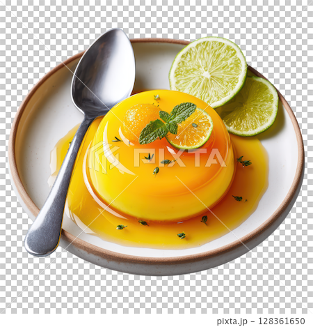 Citrus Bergamot Jelly with Vanilla Cream and Thyme Garnish in Bright Presentation for Culinary Photography Citrus Bergamot Jelly with Vanilla Cream and Thyme Garnish in Bright Presentation for Culinary Photography 128361650