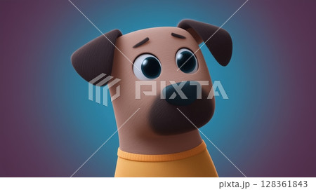 A cartoon dog character with large eyes and a sweater. 128361843