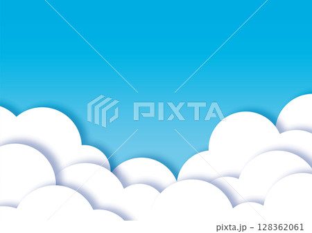 切り紙のように重なるシンプルな入道雲背景 128362061