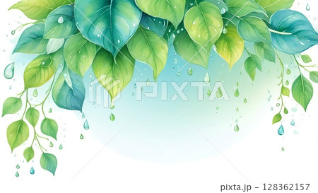 しずくの葉の爽やかな装飾フレーム|招待状・ポストカードに最適 しずくの葉の爽やかな装飾フレーム|招待状・ポストカードに最適 128362157