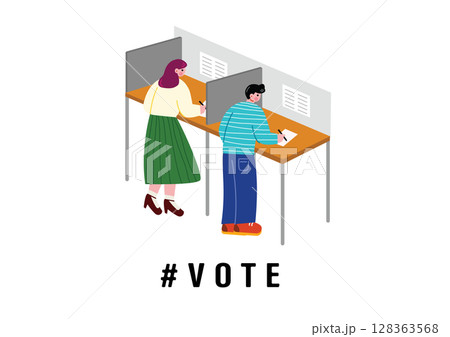 選挙の投票に行く男女 選挙の投票に行く男女 128363568