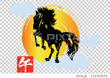 午年の年賀状に使える和風素材のベクターイラスト 午年の年賀状に使える和風素材のベクターイラスト 128363639