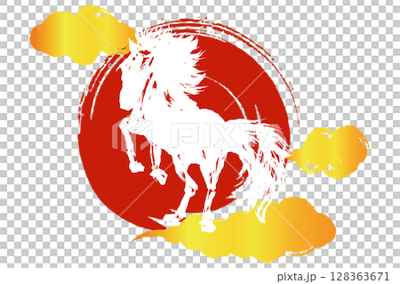 Vector illustration of Japanese-style material for New Year's cards for the Year of the Horse 128363671
