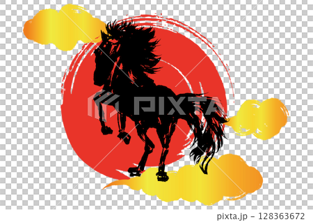 馬年新年賀卡日式風格的向量圖 馬年新年賀卡日式風格的向量圖 128363672