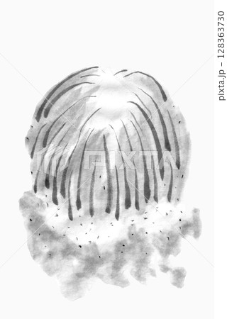 花火　手描きのモノクロイラスト 128363730