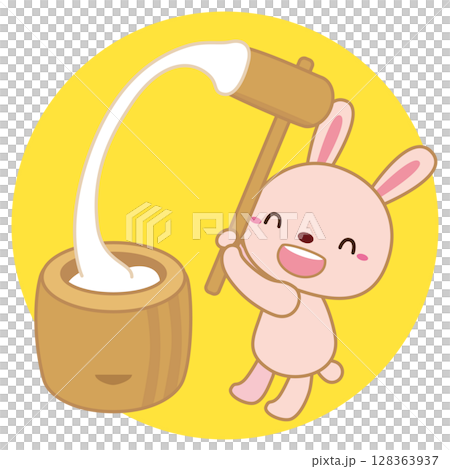 Illustration of the moon and the rabbit pounding rice cakes Illustration of the moon and the rabbit pounding rice cakes 128363937