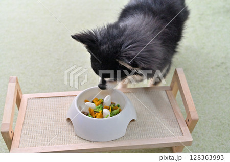 愛犬の手作りご飯　ドッグフードにトッピング（ブロッコリー・かぼちゃ・サプリ）　チワワ 128363993