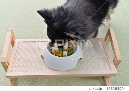 愛犬の手作りご飯　ドッグフードにトッピング（ブロッコリー・かぼちゃ・サプリ）　チワワ 128363994