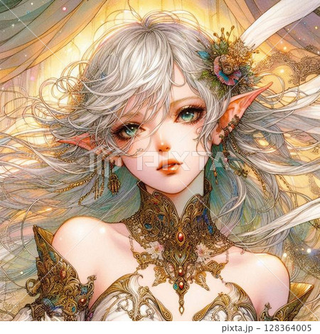 壮麗で美しきエルフの女王、偉大で圧倒的なエルフの女王 128364005