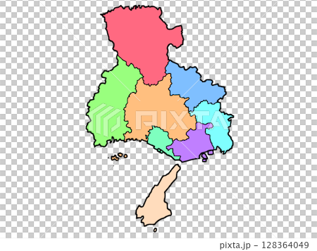 A slightly loose map of Hyogo Prefecture, color-coded by region, Kinki A slightly loose map of Hyogo Prefecture, color-coded by region, Kinki 128364049