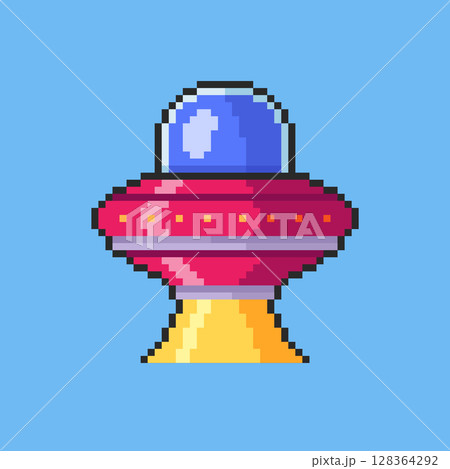 Pixel art Ufo Spaceship game asset design 128364292