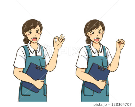 エプロンをする介護士の女性　ポーズセット 128364707