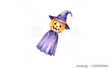 ジャックオーランタン、ハロウィンの水彩イラスト 128364962