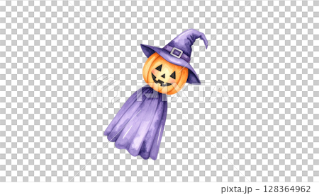 ジャックオーランタン、ハロウィンの水彩イラスト 128364962