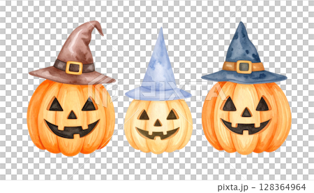 ジャックオーランタン、ハロウィンの水彩イラスト 128364964