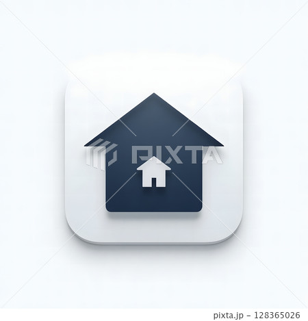 A stylized dark blue house icon within a white rounded square containing a smaller white house A stylized dark blue house icon within a white rounded square containing a smaller white house 128365026