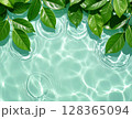 水面と浮かぶ葉のナチュラル背景素材 128365094