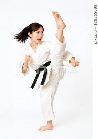 空手をする女性（ハイキック） 128365098
