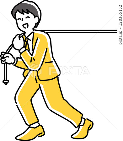 ロープを引っ張る笑顔の男性 ロープを引っ張る笑顔の男性 128365152