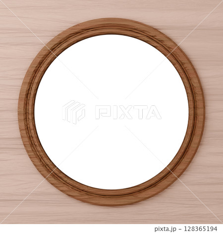 3D素材_額縁_丸_茶色 128365194