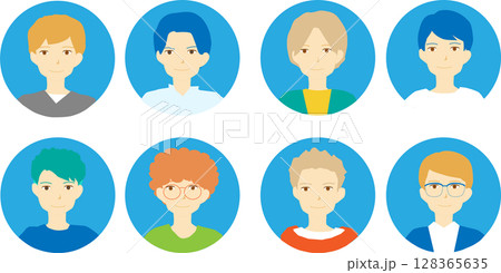 いろいろな男性の顔のイラストアイコンセット 128365635