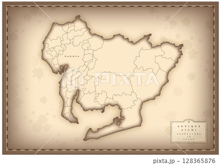 アンティーク風な愛知県の地図（英語） 128365876