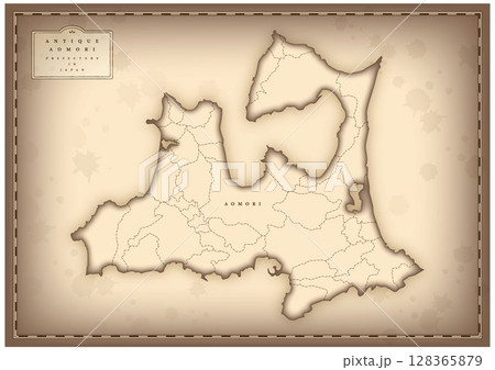 アンティーク風な青森県の地図（英語） 128365879