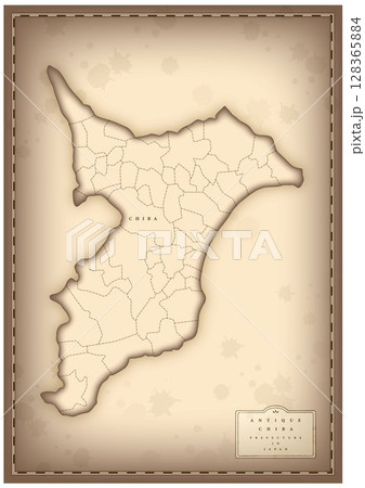 アンティーク風な千葉県の地図（英語） 128365884