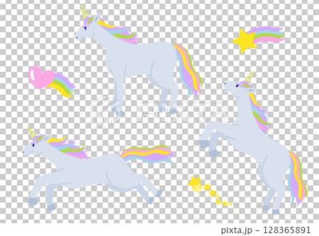 獨角獸插圖3姿勢集 獨角獸插圖3姿勢集 128365891